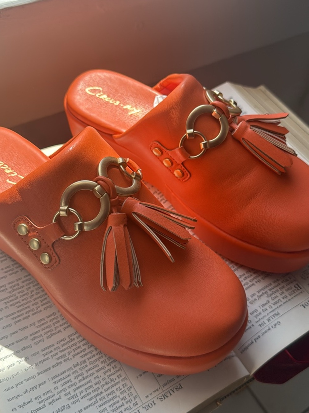 Circus by Sam Edelman Orange Tassel Ring-Accent Leather Mules